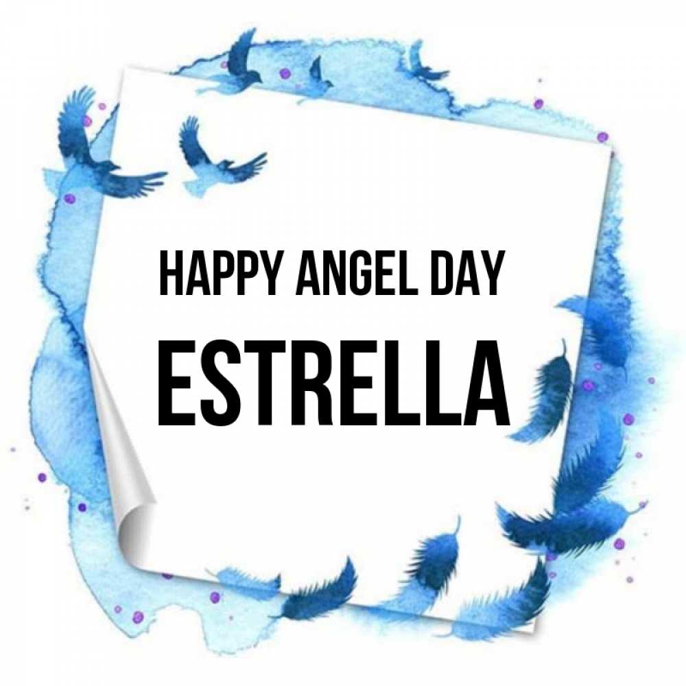 Greetings card с именем, Estrella happy angel day красивые птицы летят Greetings with text for free download 