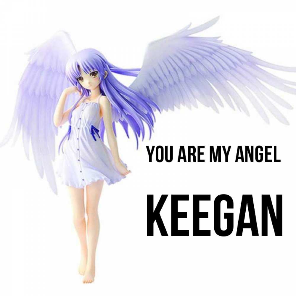 Greetings card с именем, Keegan You are my angel девушка ангел с фиолетовыми крыльями Greetings with text for free download 