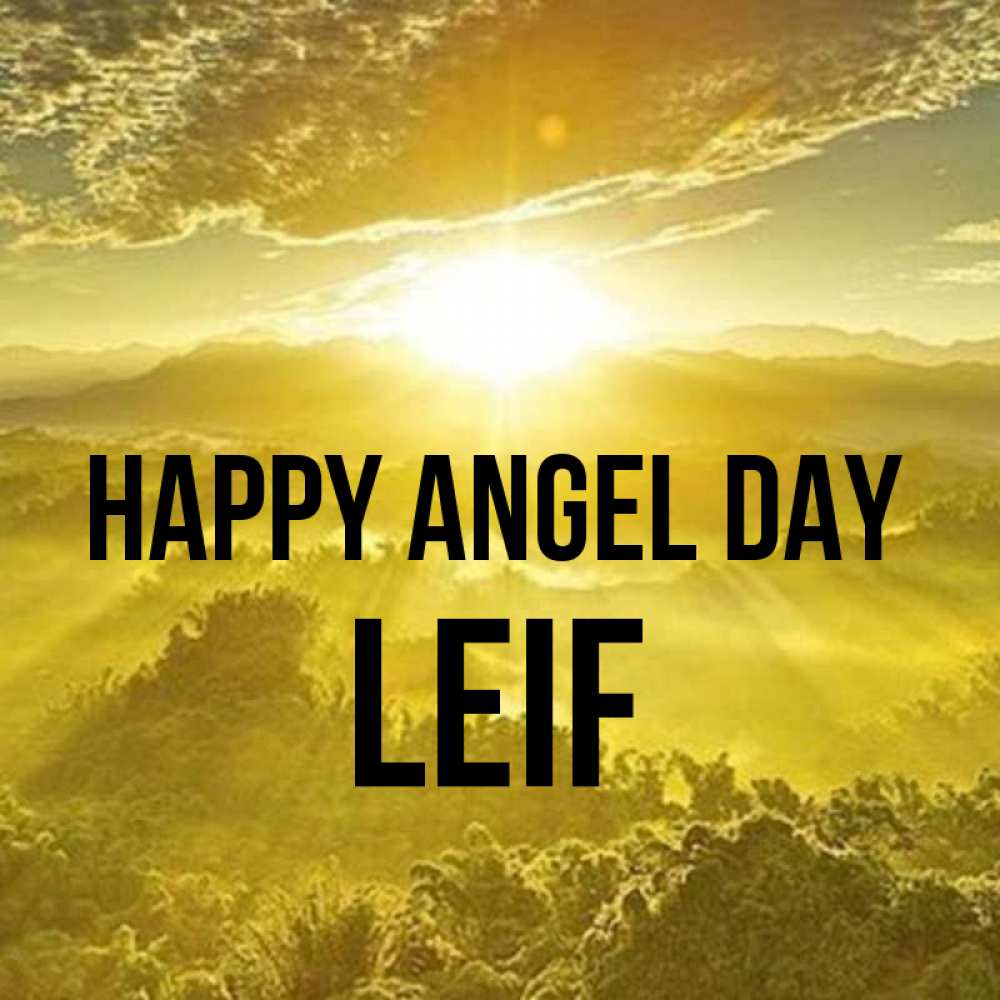 Greetings card с именем, Leif happy angel day леса и небо в желтом Greetings with text for free download 