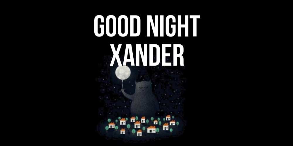 Greetings card с именем, Xander Good night кот,луна, ночь, звезды Greetings with text for free download 