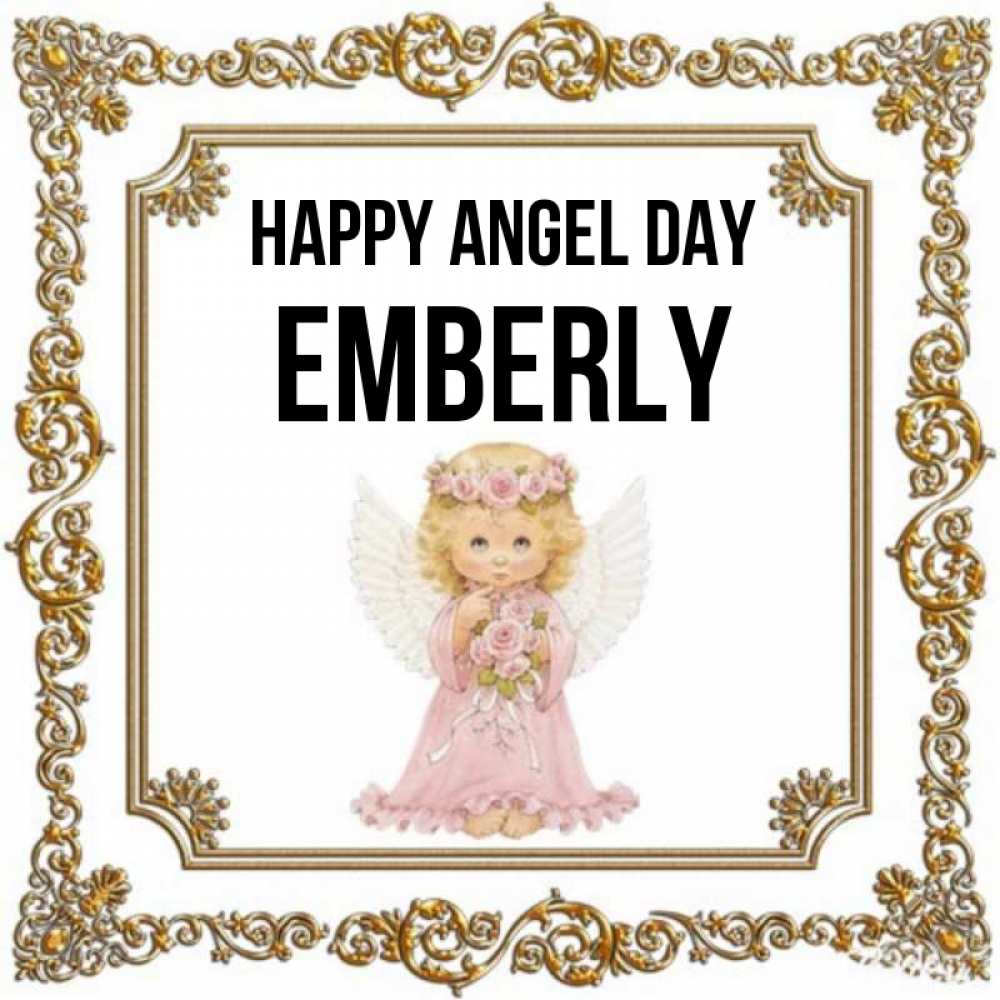 Greetings card с именем, Emberly happy angel day девочка ангел с крыльями и цветами в розовом платье Greetings with text for free download 