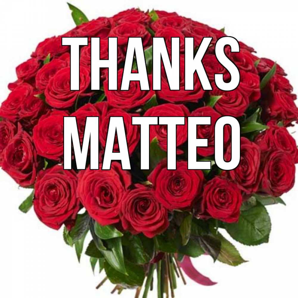 Greetings card с именем, Matteo Thanks букет красных роз Greetings with text for free download 