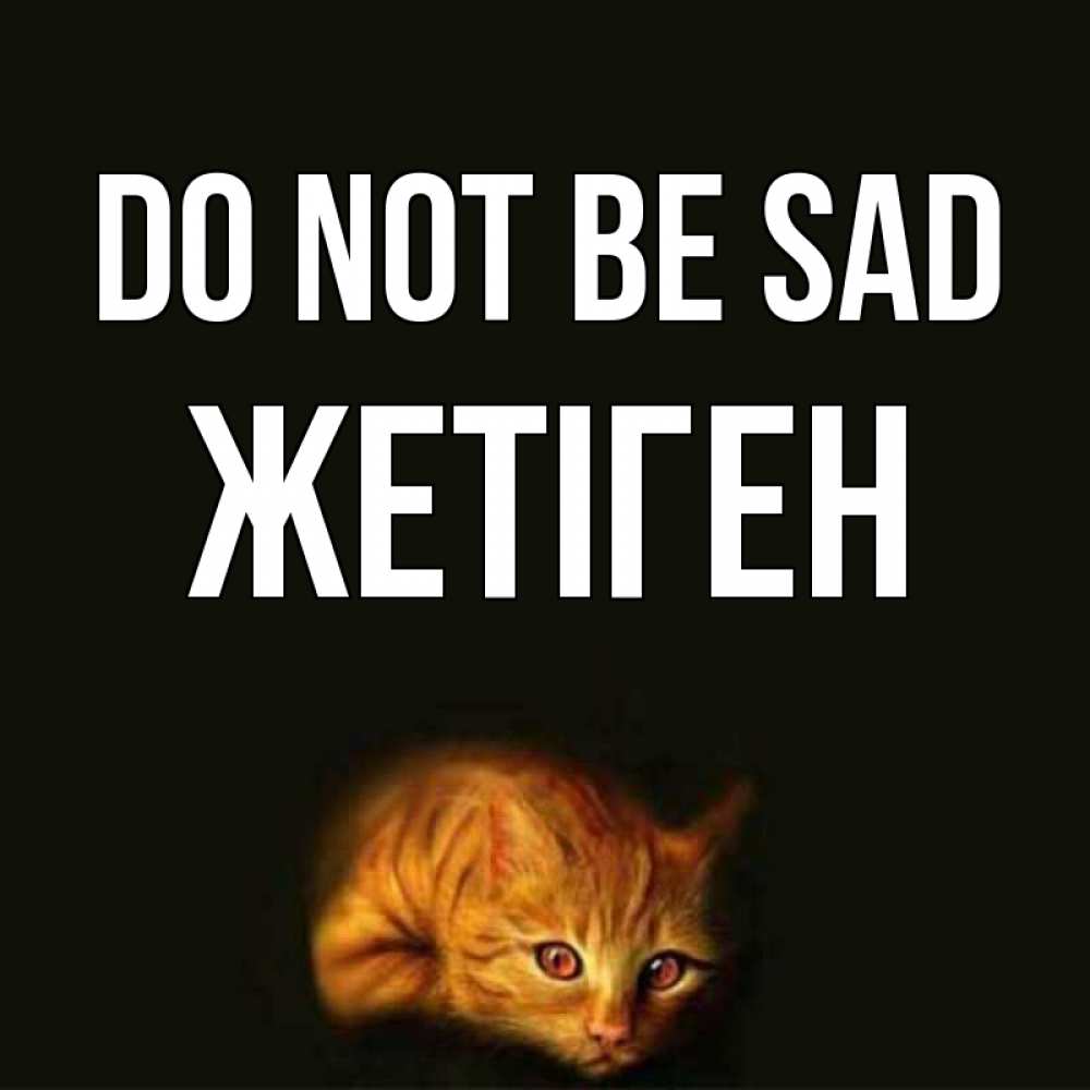 Greetings card с именем, Жетіген Do not be sad лежащий кот в темноте Greetings with text for free download 