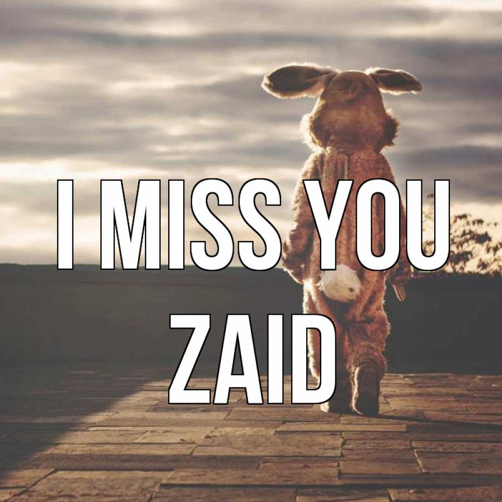 Greetings card с именем, Zaid I miss you даже в костюме зайца Greetings with text for free download 