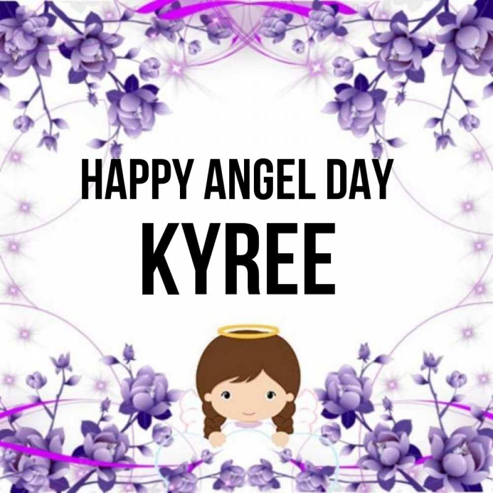 Greetings card с именем, Kyree happy angel day с именинами в рамочке Greetings with text for free download 