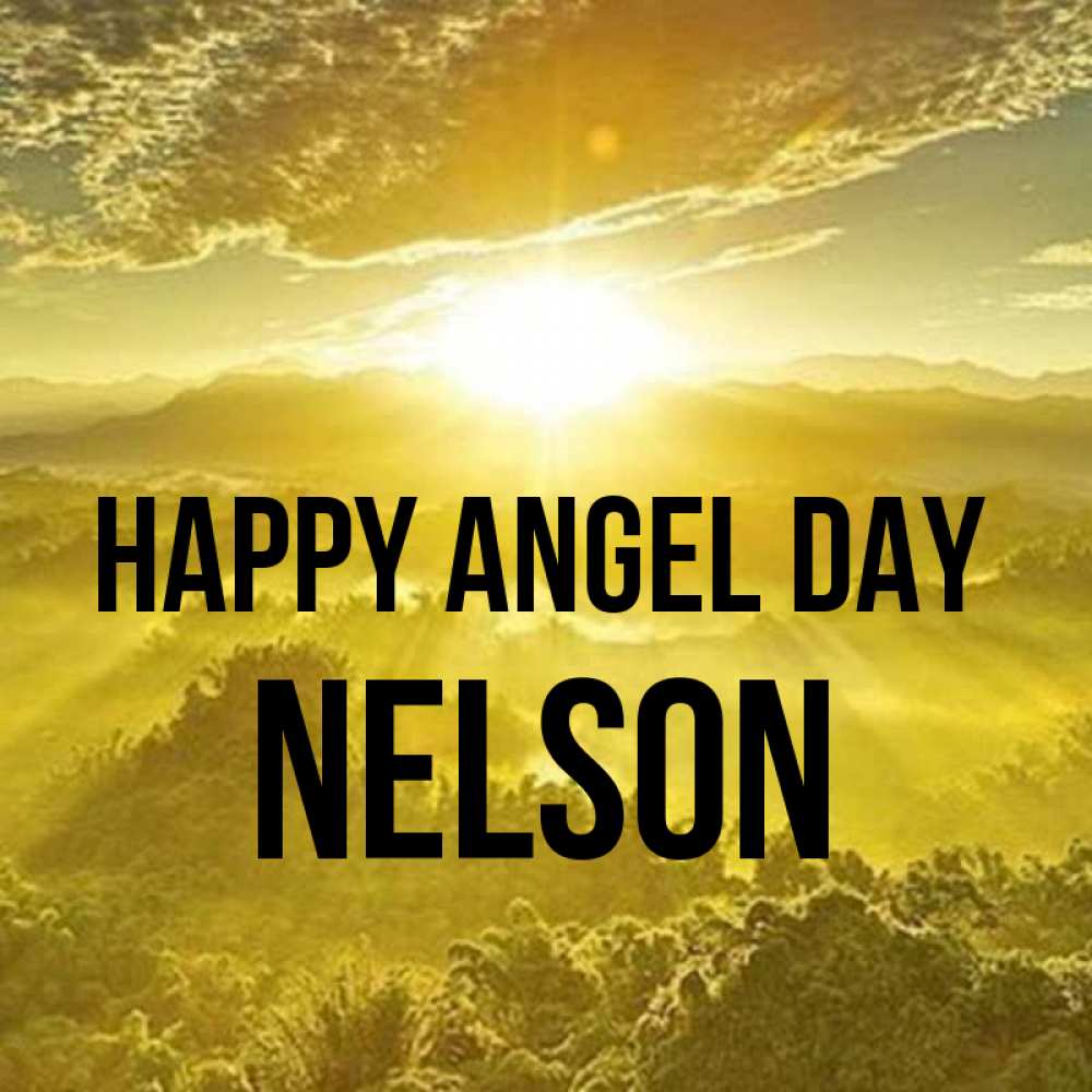 Greetings card с именем, Nelson happy angel day леса и небо в желтом Greetings with text for free download 