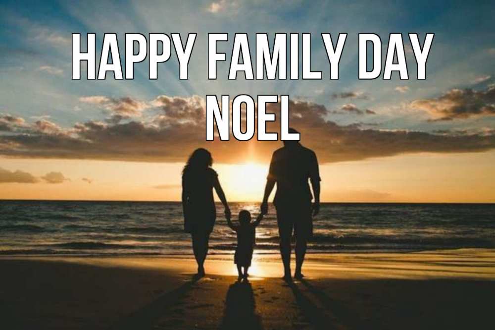 Greetings card с именем, Noel happy family day Море, пляж, закат, семья Greetings with text for free download 