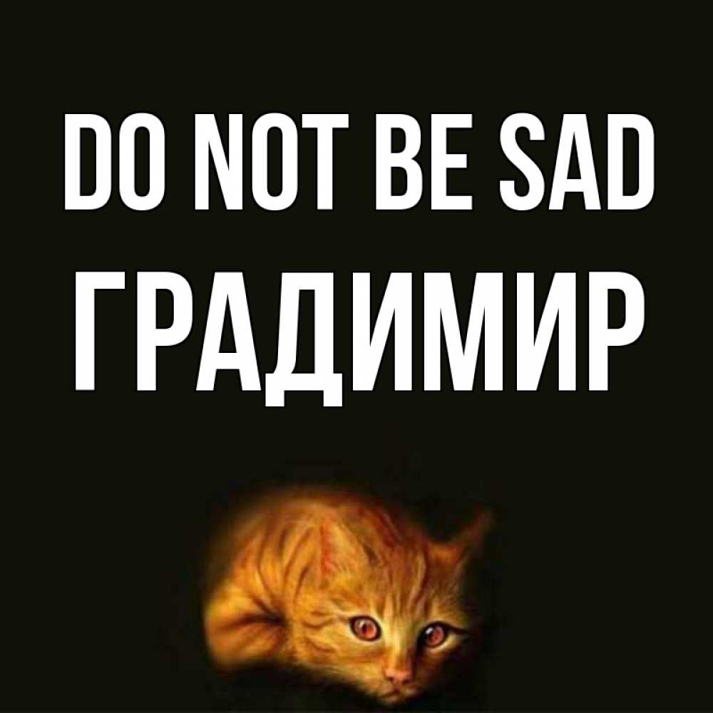 Greetings card с именем, Градимир Do not be sad лежащий кот в темноте Greetings with text for free download 