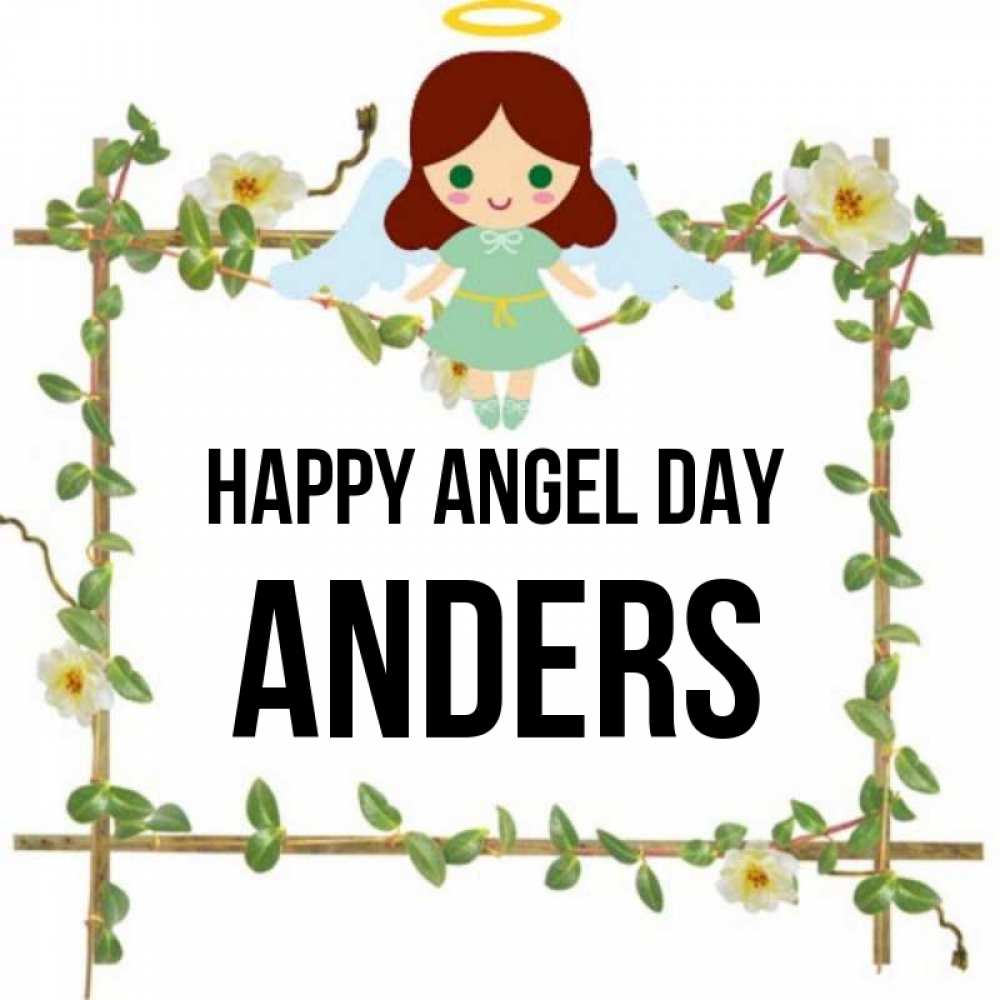 Greetings card с именем, Anders happy angel day Ангел с нимбом Greetings with text for free download 