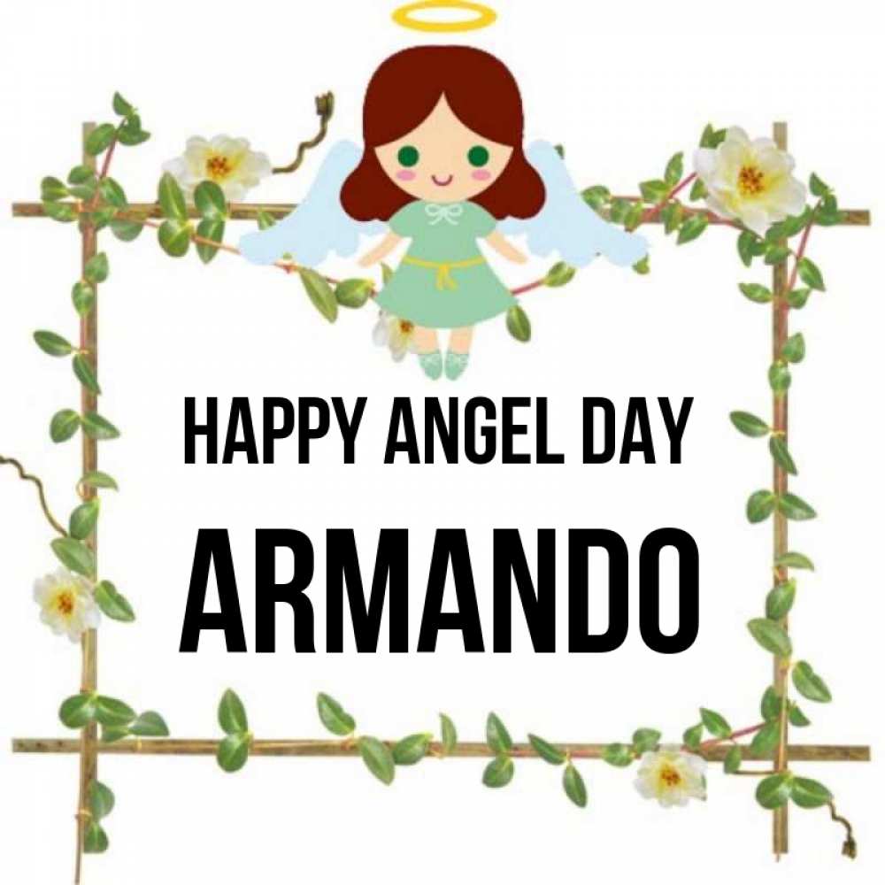 Greetings card с именем, Armando happy angel day Ангел с нимбом Greetings with text for free download 