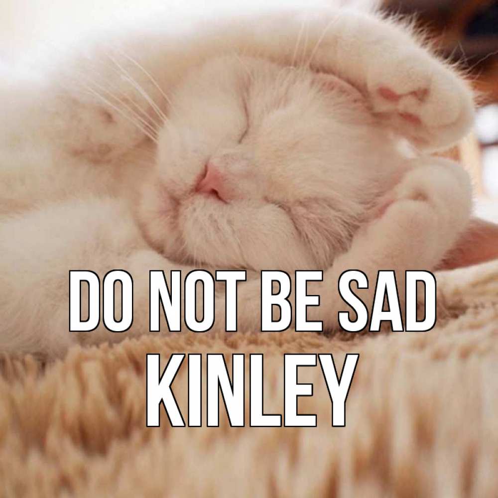 Greetings card с именем, Kinley Do not be sad белый кот Greetings with text for free download 