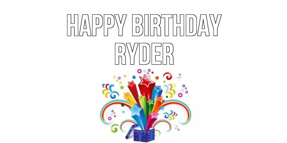 Greetings card с именем, Ryder Happy Birthday Коробка,радуга,звезды Greetings with text for free download 