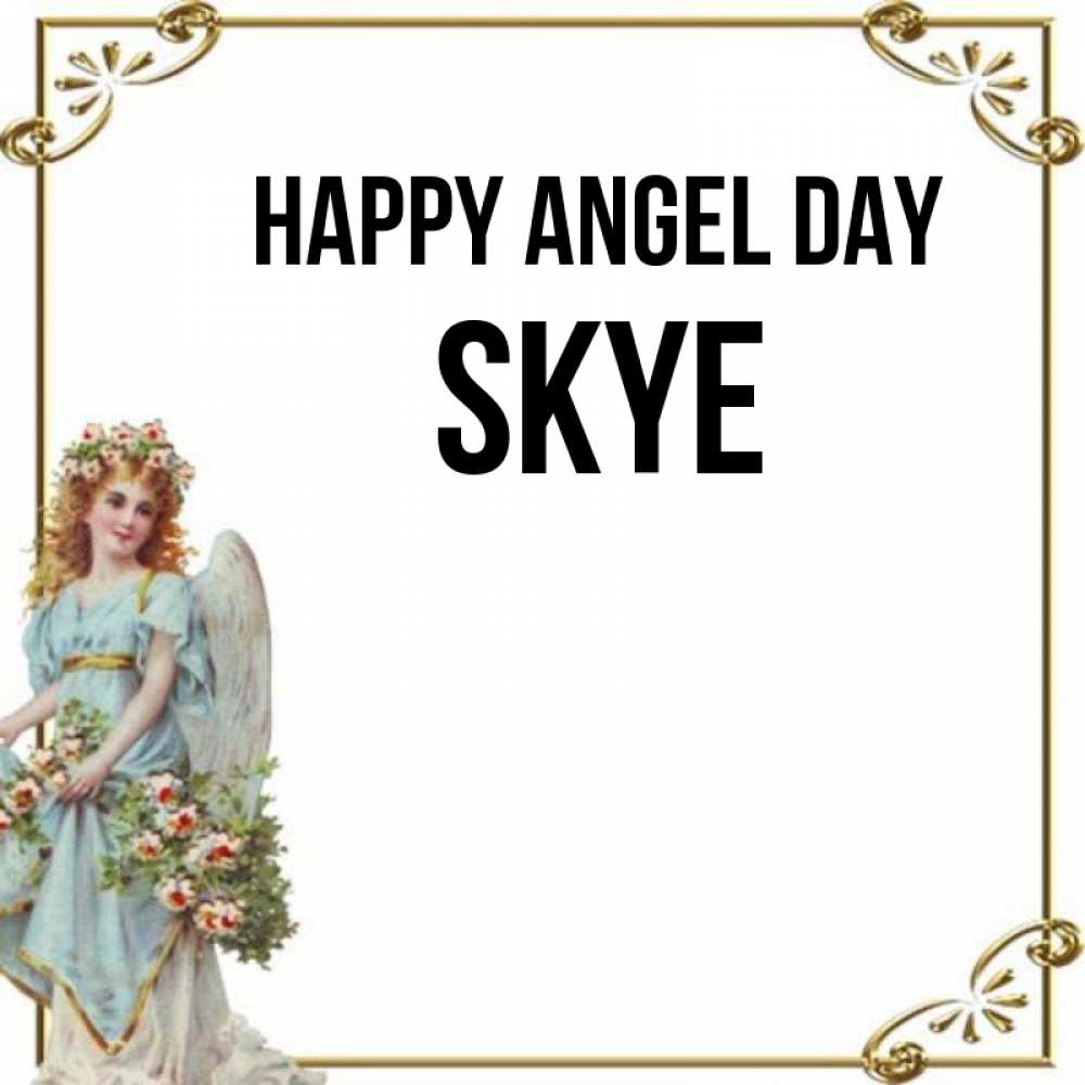 Greetings card с именем, Skye happy angel day с именинами от девушки ангела Greetings with text for free download 