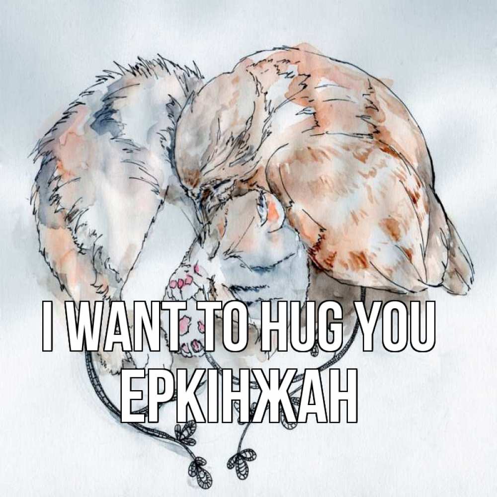 Greetings card с именем, Еркінжан I want to hug you можно быть вместе даже когда очень разные Greetings with text for free download 