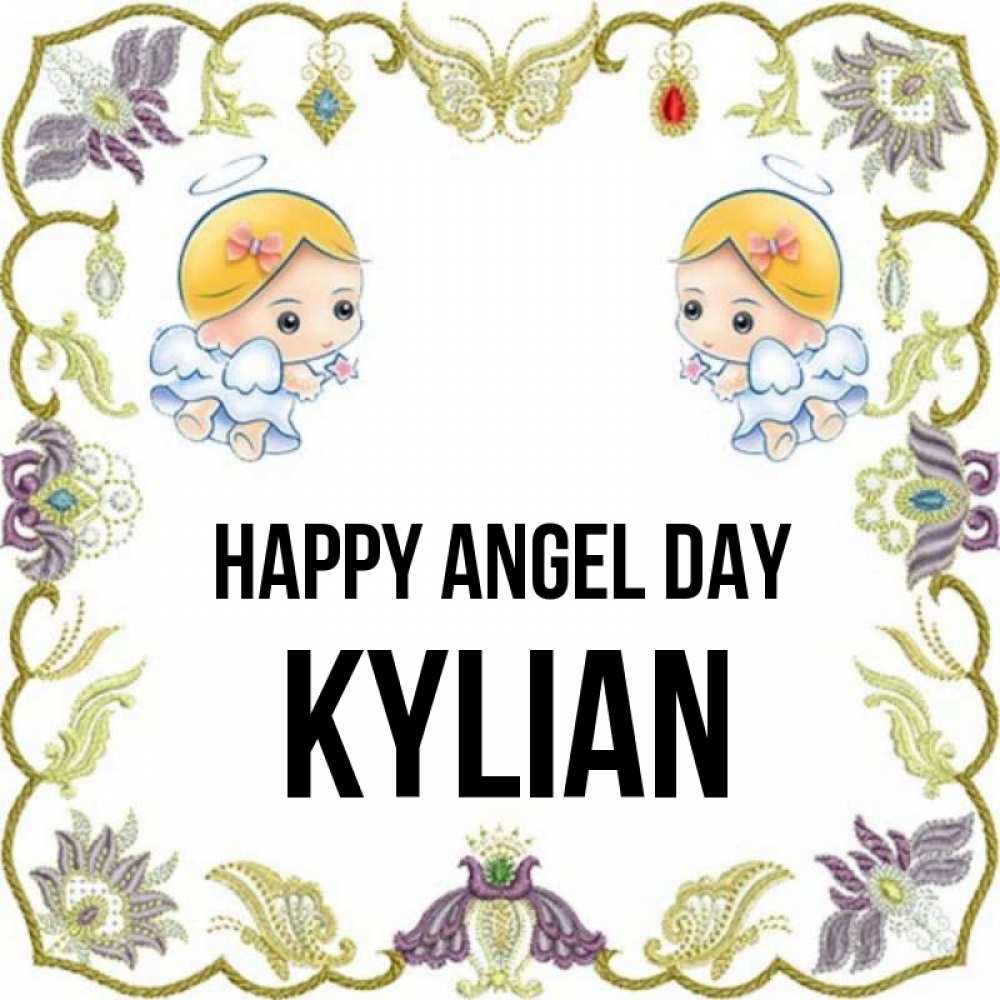 Greetings card с именем, Kylian happy angel day маленькие ангелы с крылышками Greetings with text for free download 