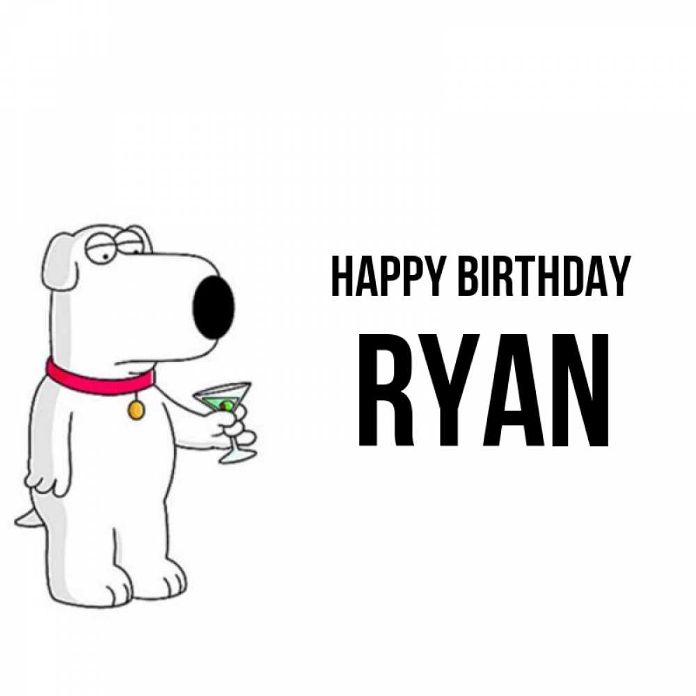 Greetings card с именем, Ryan Happy Birthday песик с оливками Greetings with text for free download 