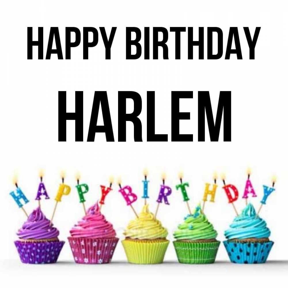 Greetings card с именем, Harlem Happy Birthday открытка ко дню рождения с разноцветными вкусняшками Greetings with text for free download 