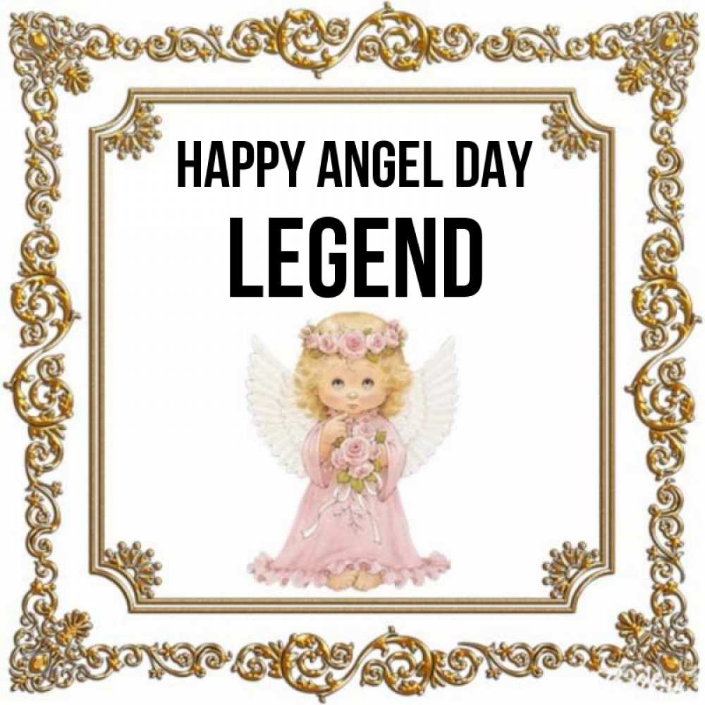 Greetings card с именем, Legend happy angel day девочка ангел с крыльями и цветами в розовом платье Greetings with text for free download 