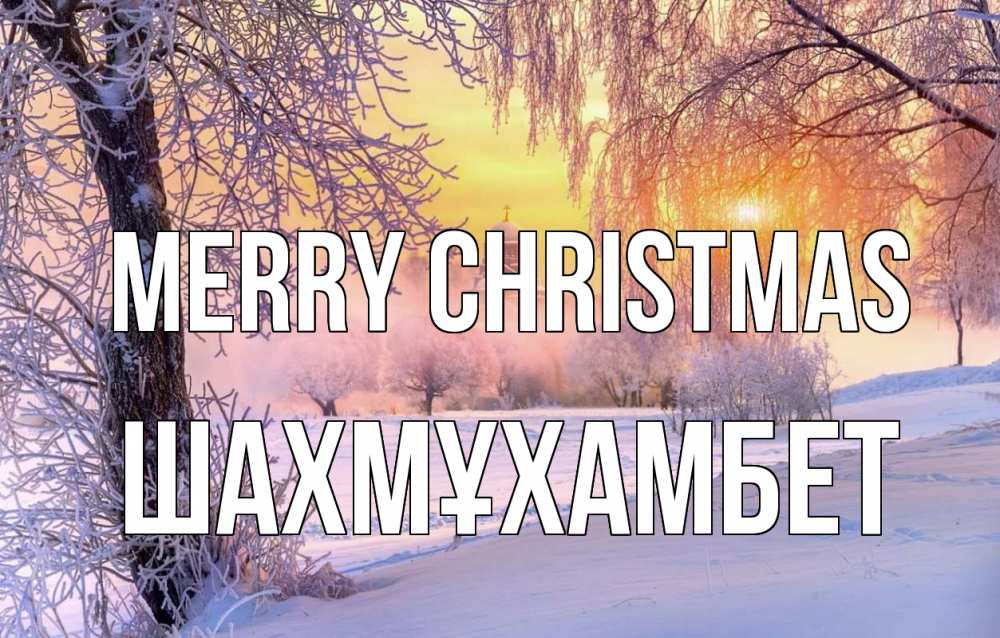 Greetings card с именем, ШАХМҰХАМБЕТ Merry Christmas рождество, лес, зима 1 Greetings with text for free download 