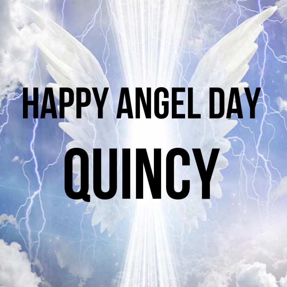 Greetings card с именем, Quincy happy angel day молнии на небе и свет Greetings with text for free download 