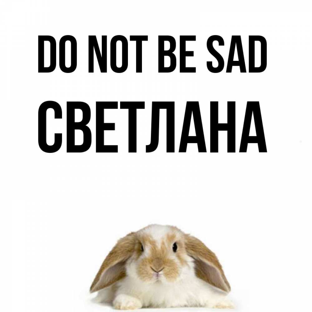 Greetings card с именем, Светлана Do not be sad коричнево белый заяц с большими ушками Greetings with text for free download 