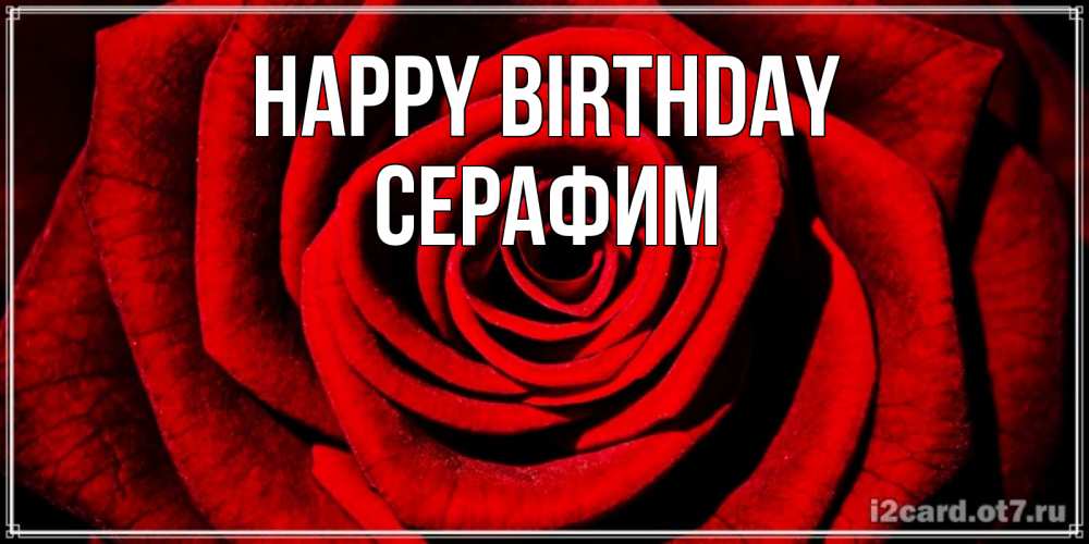Greetings card с именем, Серафим Happy Birthday алая роза Greetings with text for free download 