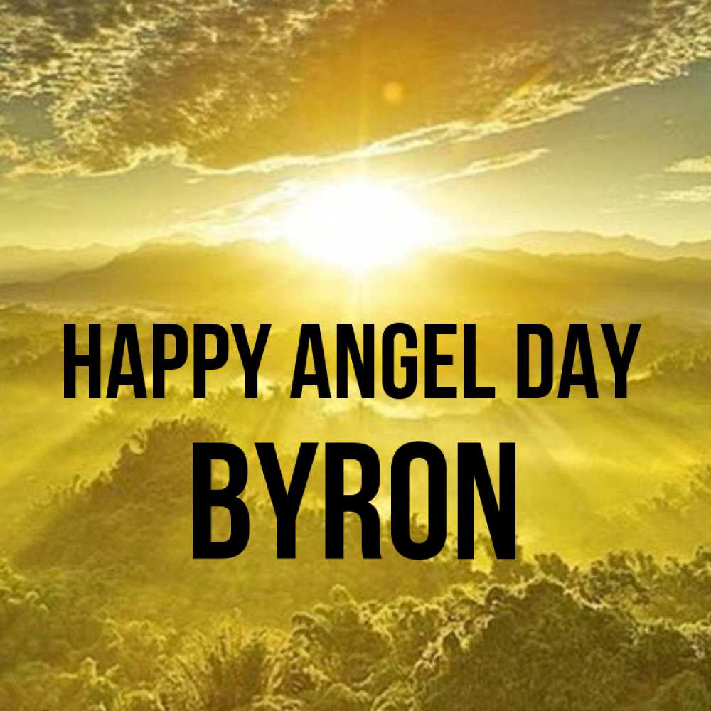 Greetings card с именем, Byron happy angel day леса и небо в желтом Greetings with text for free download 