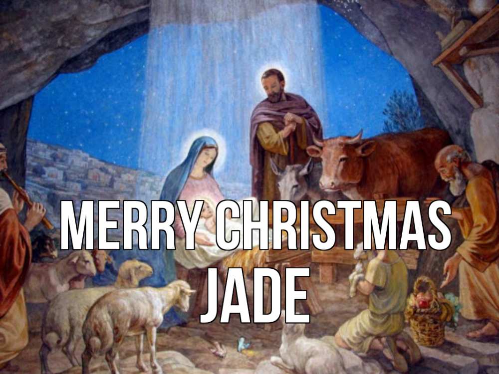 Greetings card с именем, Jade Merry Christmas Хлев с животными, Иисус, рождество Greetings with text for free download 