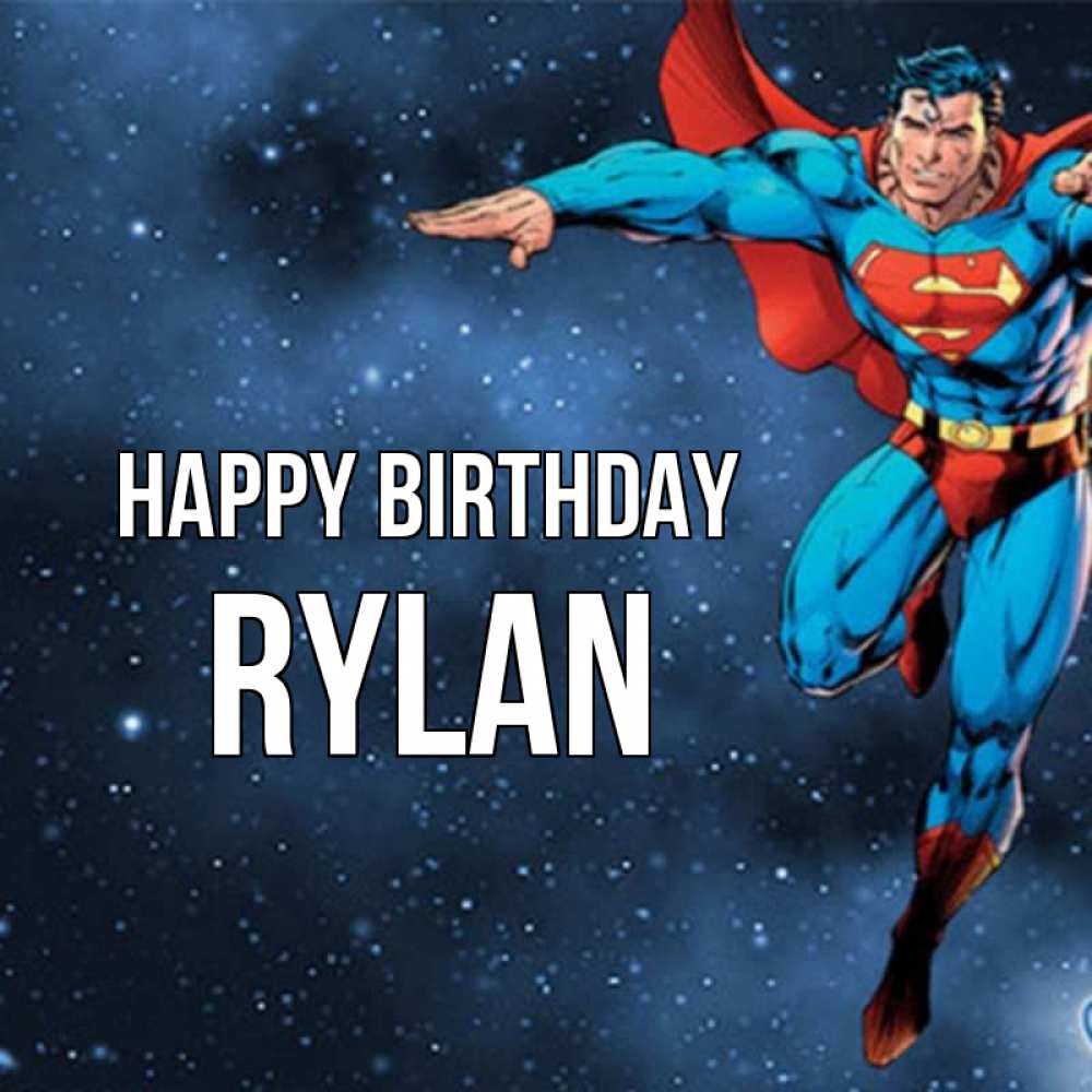 Greetings card с именем, Rylan Happy Birthday супергерой Greetings with text for free download 