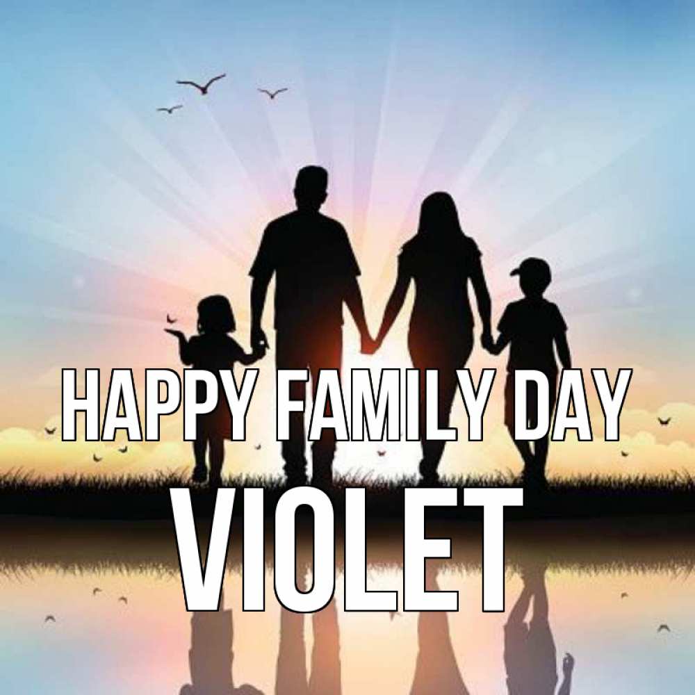 Greetings card с именем, Violet happy family day сын, дочка, мама, папа, море , закат Greetings with text for free download 
