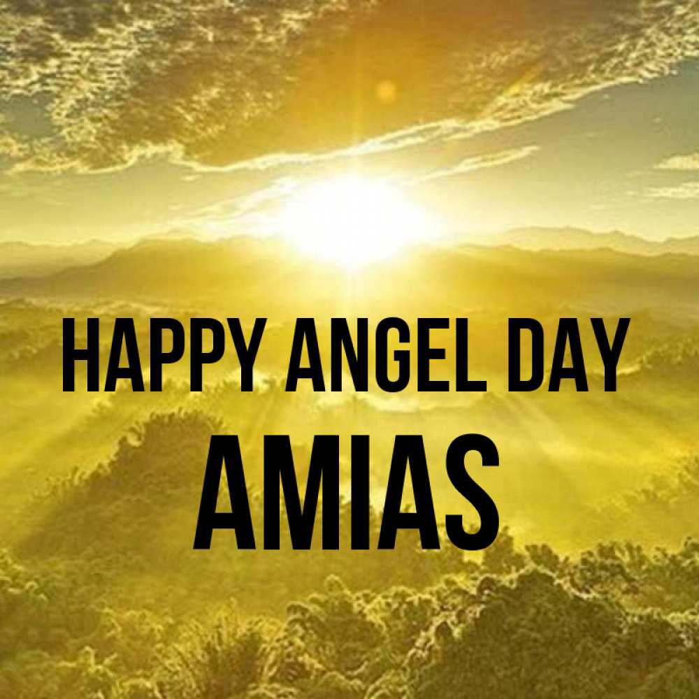 Greetings card с именем, Amias happy angel day леса и небо в желтом Greetings with text for free download 