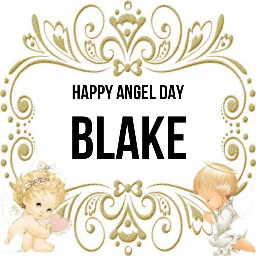 Greetings card с именем, Blake happy angel day с именинами поздравляют два красивых ангела. Один с сердечком другой молится Greetings with text for free download 
