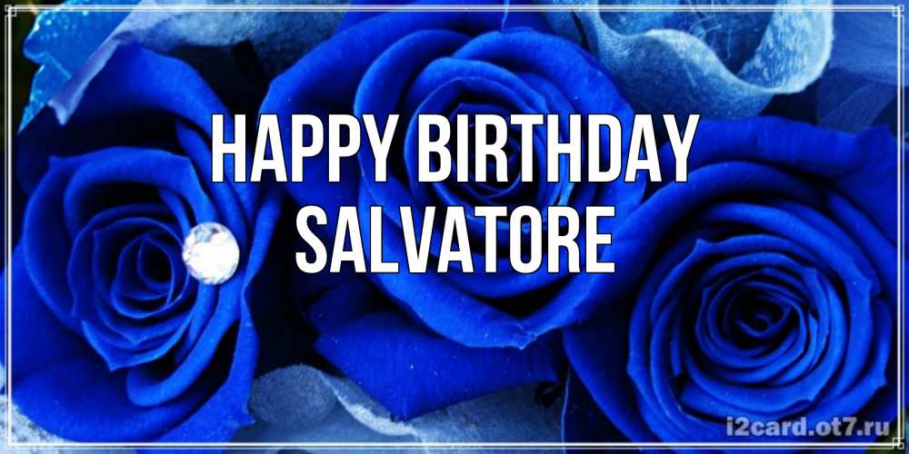 Greetings card с именем, Salvatore Happy Birthday синие розы в росе Greetings with text for free download 