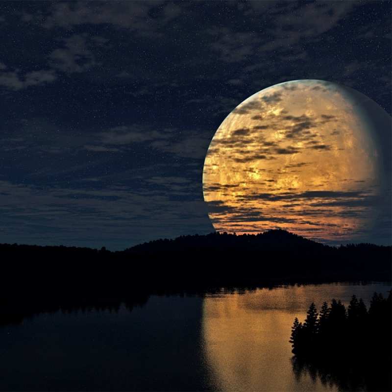 Открытка отражение луны в воде  речка  Good night 