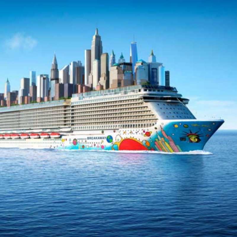 Открытка удачного кругосветного путешествия круизный лайнер с небоскребами Have a good trip 