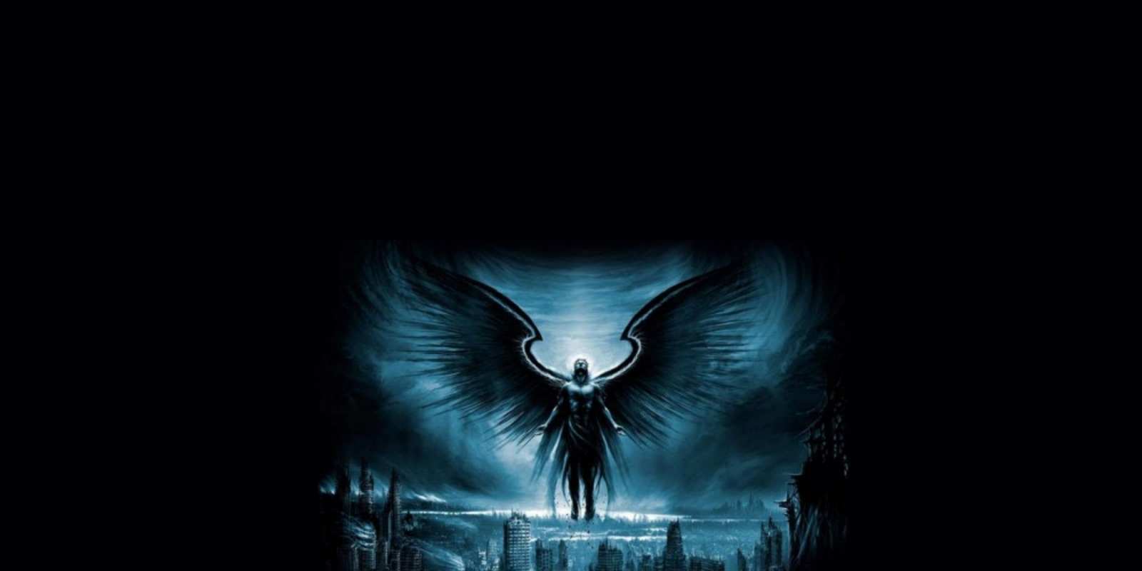 Открытка Открытка на день ангела, ангел на фоне неба и города ангел, день ангела happy angel day 