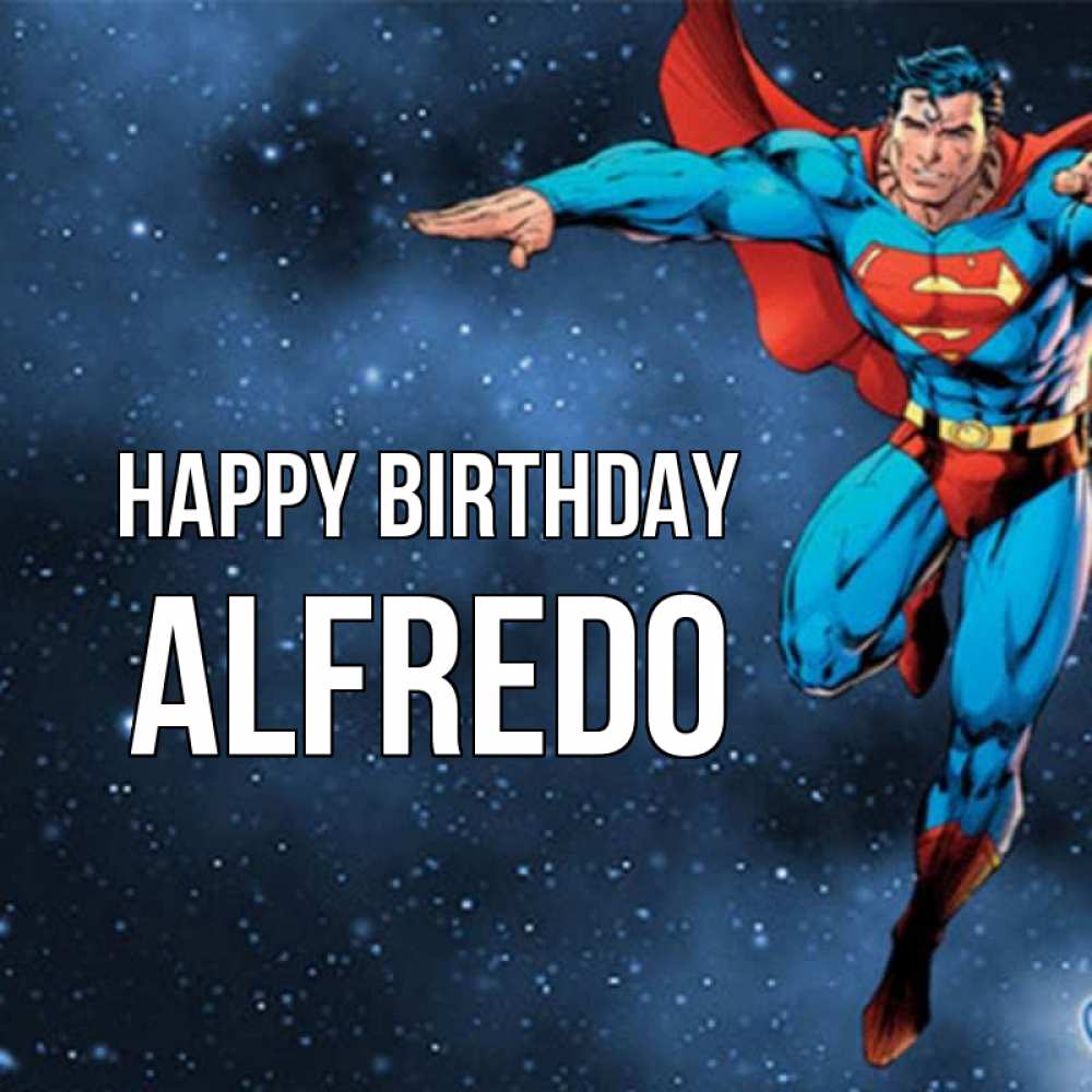 Greetings card с именем, Alfredo Happy Birthday супергерой Greetings with text for free download 