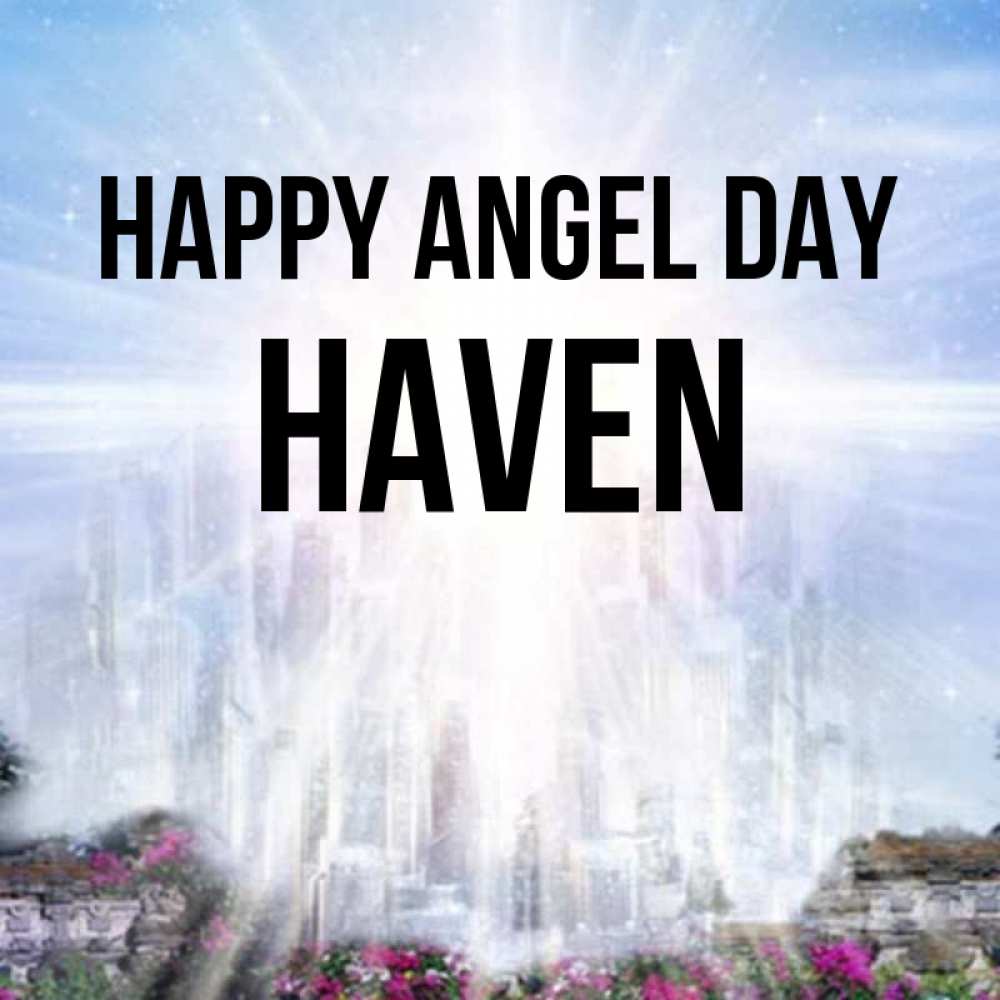 Greetings card с именем, Haven happy angel day небесный свет Greetings with text for free download 