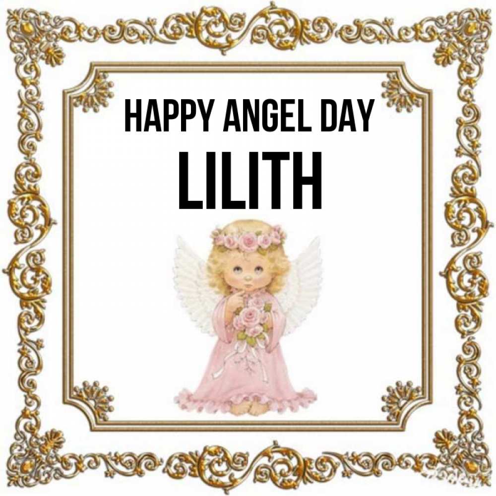 Greetings card с именем, Lilith happy angel day девочка ангел с крыльями и цветами в розовом платье Greetings with text for free download 