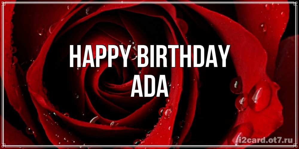 Greetings card с именем, Ada Happy Birthday крупная бордовая роза Greetings with text for free download 