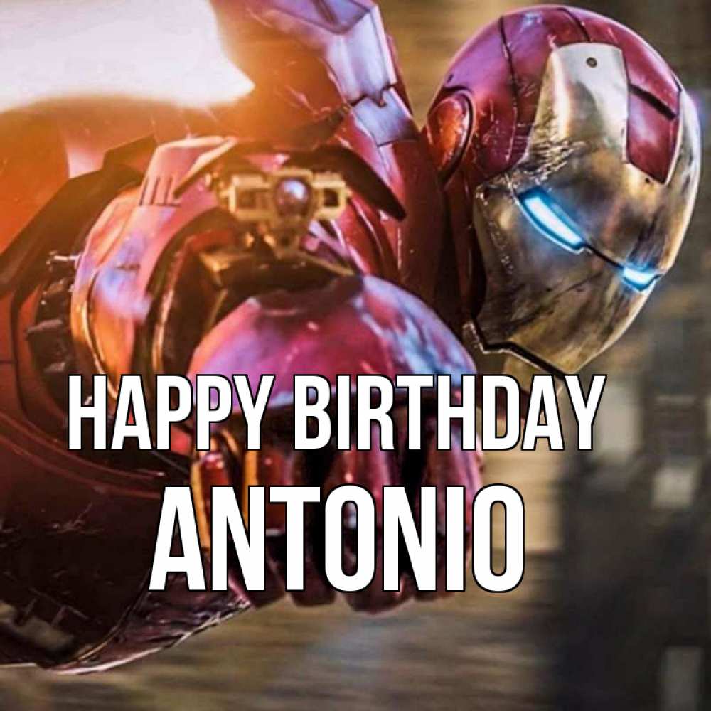 Greetings card с именем, Antonio Happy Birthday марвел супергерои в костюме Greetings with text for free download 