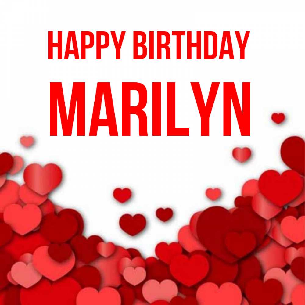 Greetings card с именем, Marilyn Happy Birthday много красных сердечек о любви Greetings with text for free download 