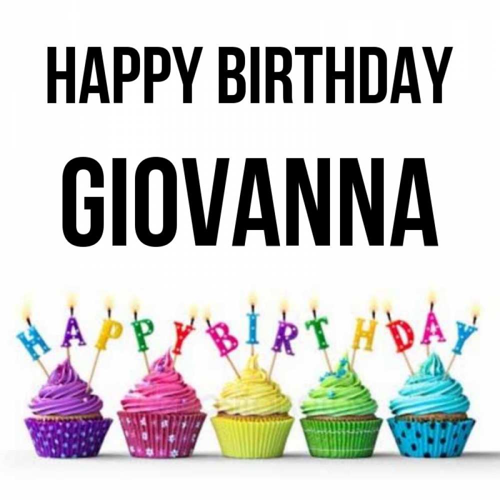 Greetings card с именем, Giovanna Happy Birthday открытка ко дню рождения с разноцветными вкусняшками Greetings with text for free download 