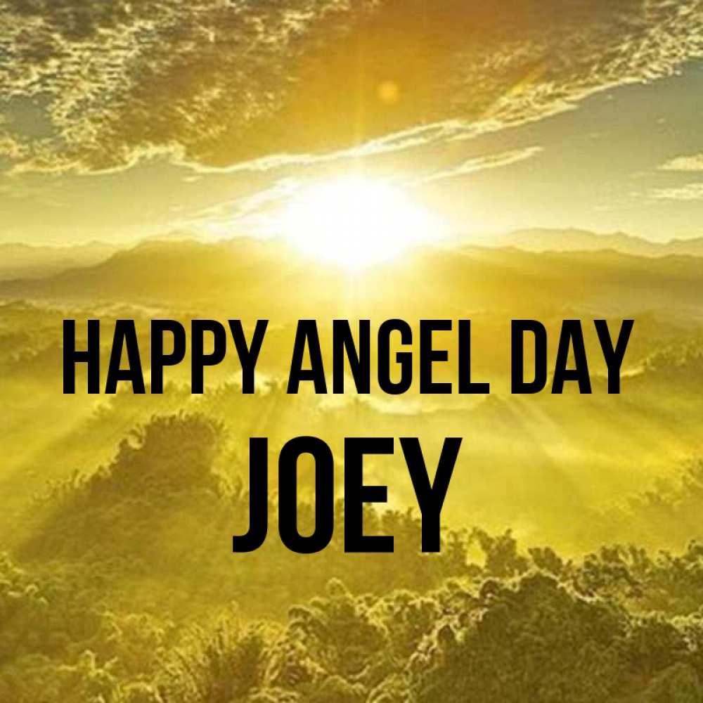 Greetings card с именем, Joey happy angel day леса и небо в желтом Greetings with text for free download 