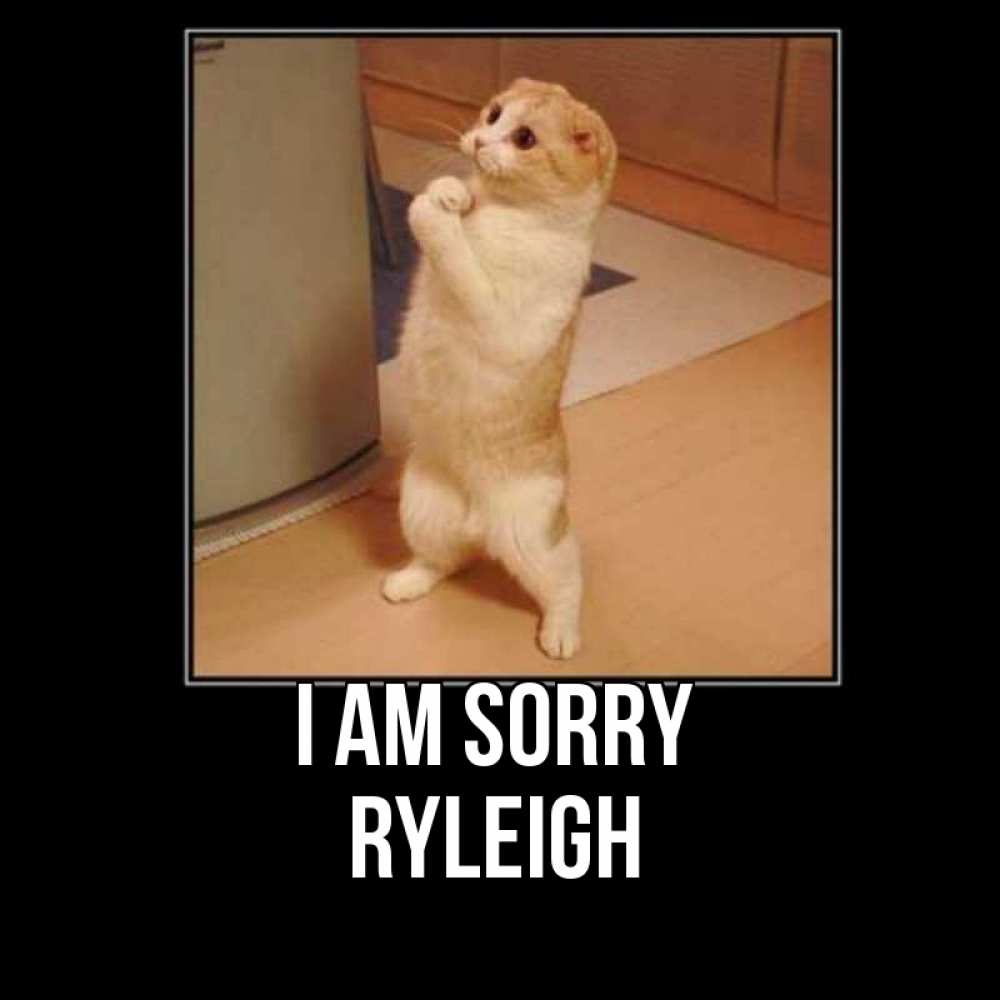 Greetings card с именем, Ryleigh I am sorry открытка с милым несчастным котиком просящим прощения Greetings with text for free download 