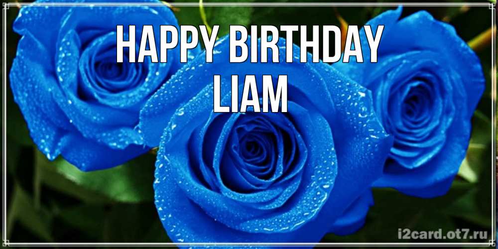 Greetings card с именем, Liam Happy Birthday розы с синим цветом Greetings with text for free download 
