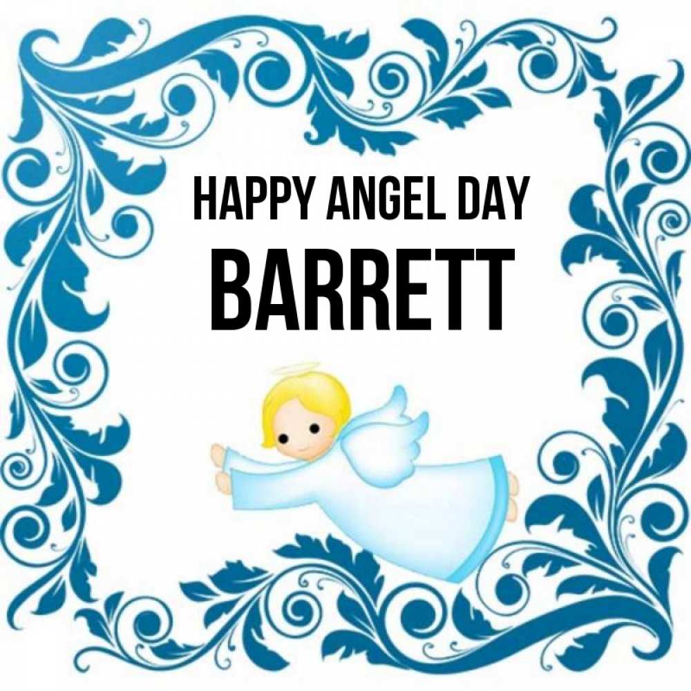 Greetings card с именем, Barrett happy angel day девочка ангел и синяя рамка Greetings with text for free download 