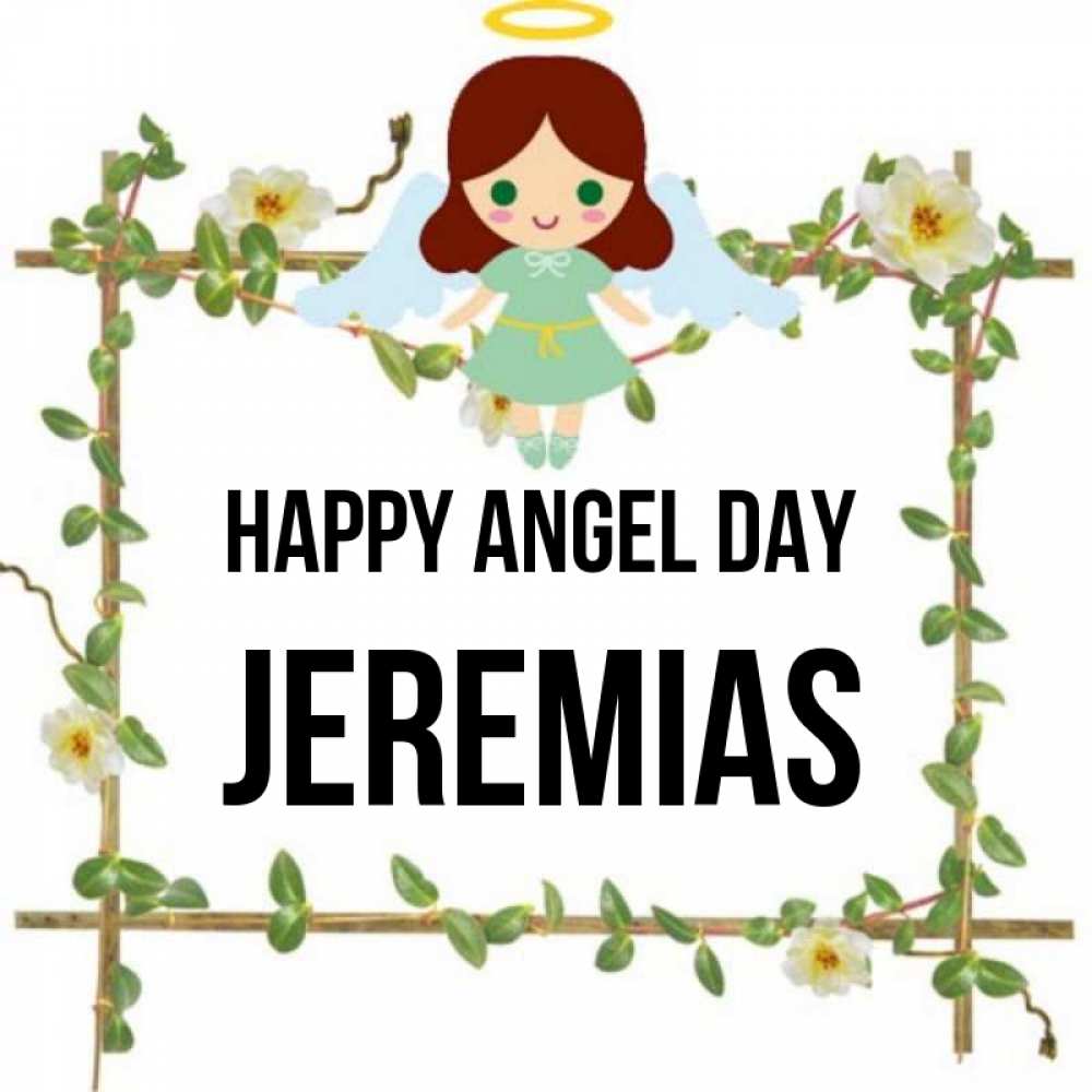 Greetings card с именем, Jeremias happy angel day Ангел с нимбом Greetings with text for free download 