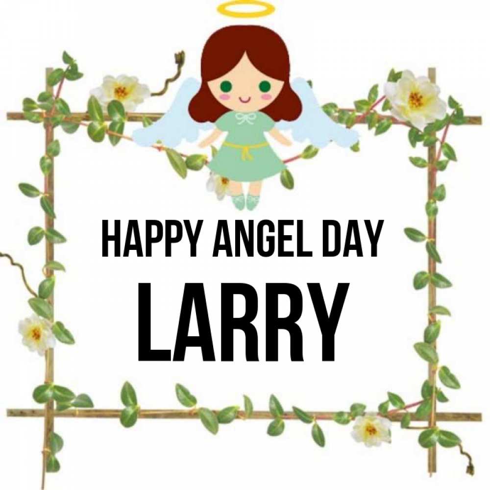 Greetings card с именем, Larry happy angel day Ангел с нимбом Greetings with text for free download 