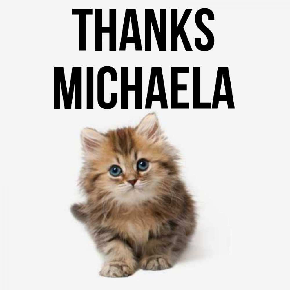 Greetings card с именем, Michaela Thanks пушистый котик Greetings with text for free download 